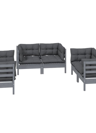 6-delige Loungeset met kussens massief grenenhout
