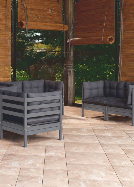 6-delige Loungeset met kussens massief grenenhout