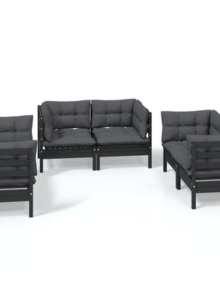 6-delige Loungeset met kussens massief grenenhout