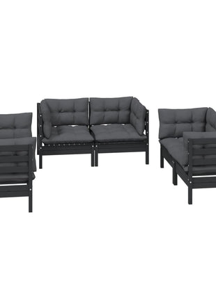 6-delige Loungeset met kussens massief grenenhout