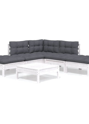 6-delige Loungeset met kussens grenenhout wit