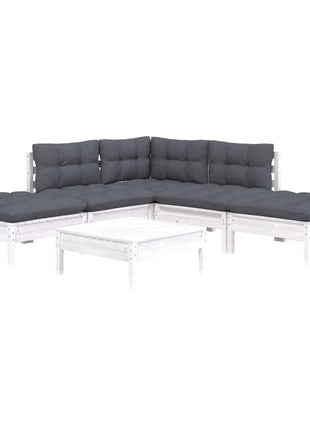 6-delige Loungeset met kussens grenenhout wit