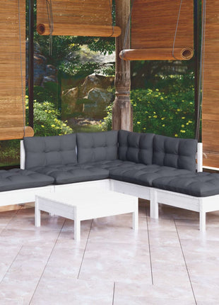 6-delige Loungeset met kussens grenenhout wit