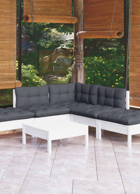 6-delige Loungeset met kussens grenenhout wit