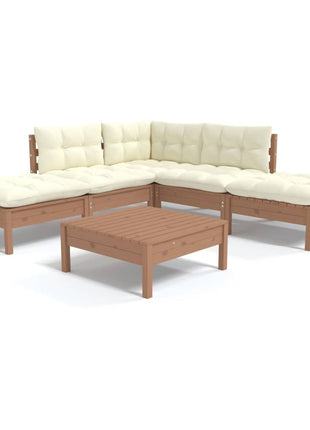 6-delige Loungeset met kussens grenenhout honingbruin