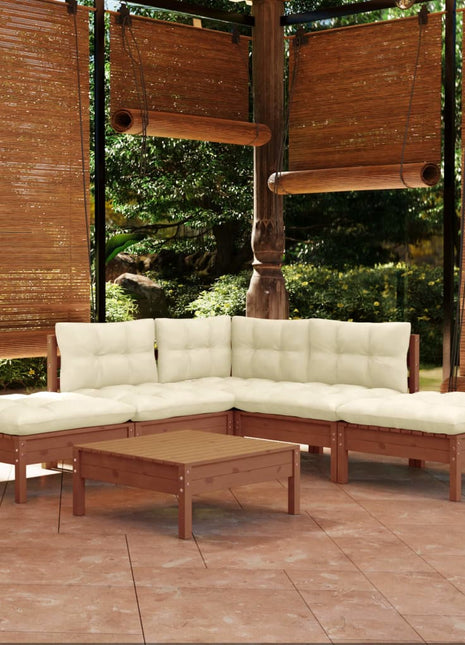 6-delige Loungeset met kussens grenenhout honingbruin