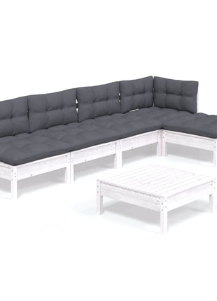 6-delige Loungeset met kussens grenenhout wit