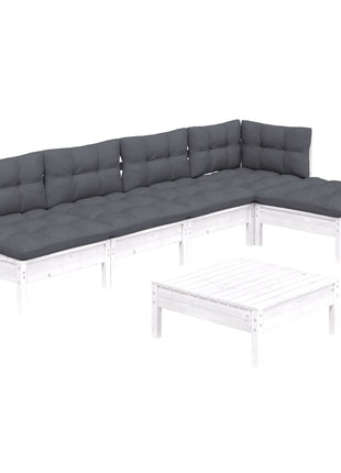 6-delige Loungeset met kussens grenenhout wit