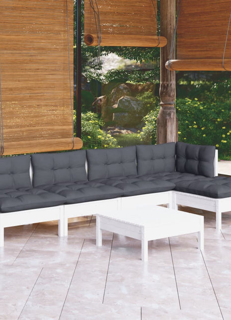 6-delige Loungeset met kussens grenenhout wit