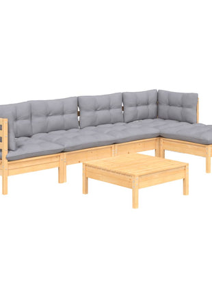 6-delige Loungeset met grijze kussens grenenhout