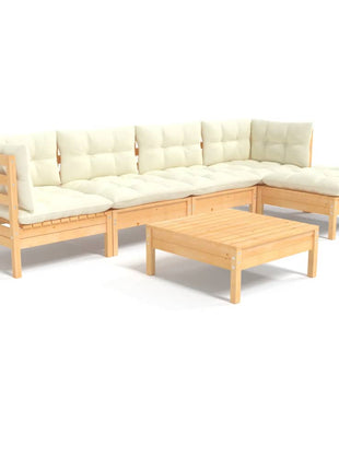 6-delige Loungeset met crèmekleurige kussens grenenhout