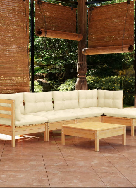 6-delige Loungeset met crèmekleurige kussens grenenhout