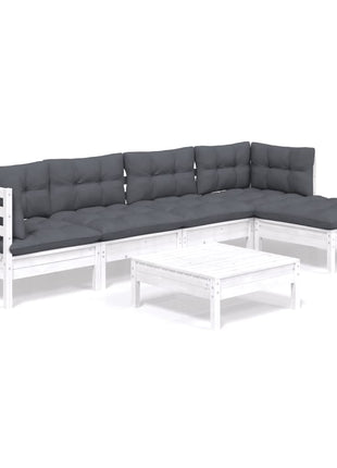 6-delige Loungeset met kussens grenenhout wit