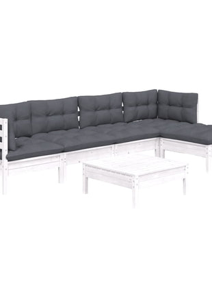 6-delige Loungeset met kussens grenenhout wit