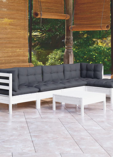 6-delige Loungeset met kussens grenenhout wit