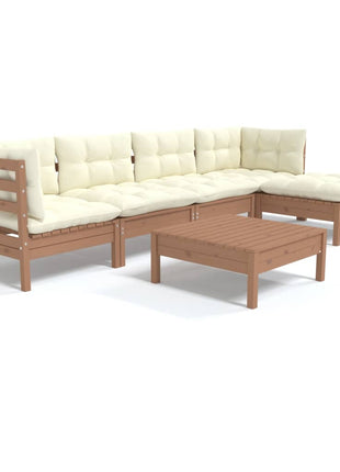 6-delige Loungeset met kussens grenenhout honingbruin