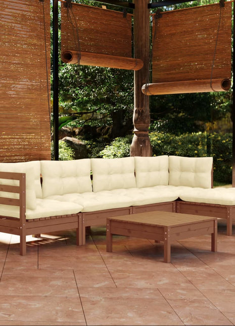 6-delige Loungeset met kussens grenenhout honingbruin