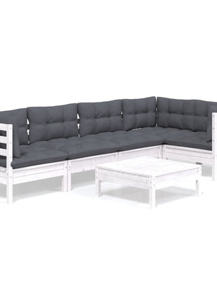 6-delige Loungeset met kussens grenenhout wit