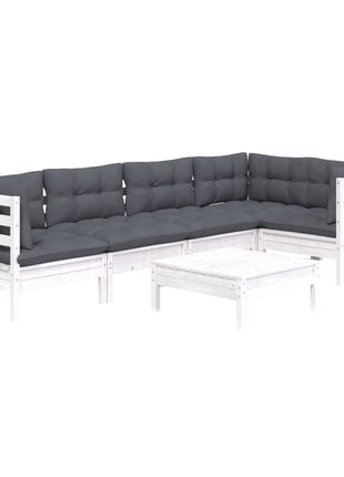 6-delige Loungeset met kussens grenenhout wit