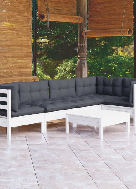 6-delige Loungeset met kussens grenenhout wit