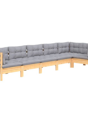 6-delige Loungeset met grijze kussens grenenhout