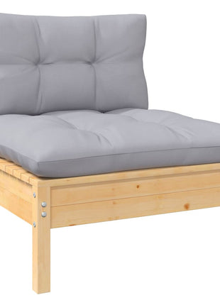 6-delige Loungeset met grijze kussens grenenhout