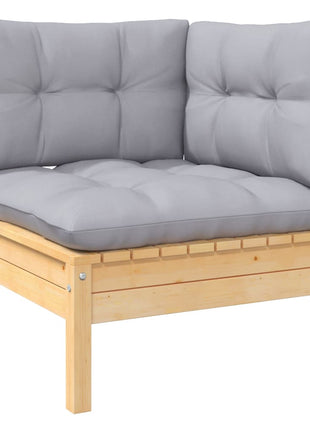 6-delige Loungeset met grijze kussens grenenhout