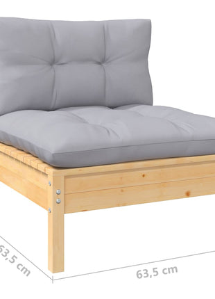 6-delige Loungeset met grijze kussens grenenhout