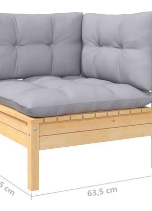 6-delige Loungeset met grijze kussens grenenhout