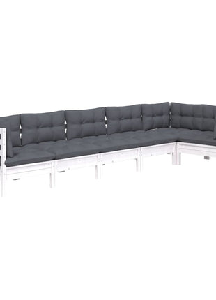 6-delige Loungeset met kussens grenenhout wit