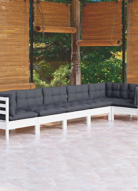 6-delige Loungeset met kussens grenenhout wit