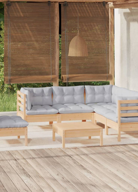 6-delige Loungeset met grijze kussens grenenhout