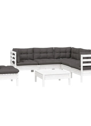 6-delige Loungeset met kussens grenenhout wit