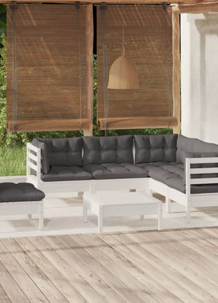 6-delige Loungeset met kussens grenenhout wit