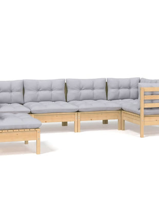 6-delige Loungeset met grijze kussens grenenhout