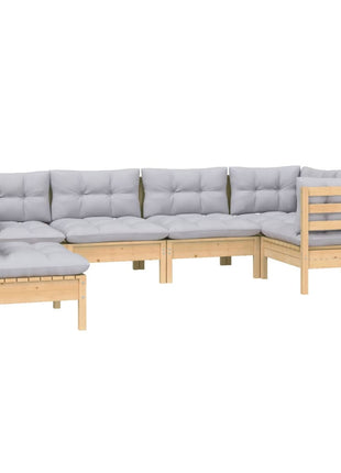 6-delige Loungeset met grijze kussens grenenhout