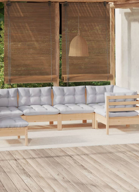 6-delige Loungeset met grijze kussens grenenhout
