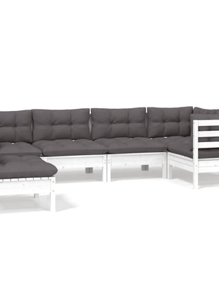 6-delige Loungeset met kussens grenenhout wit