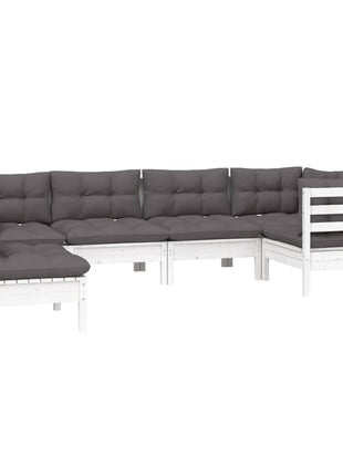 6-delige Loungeset met kussens grenenhout wit