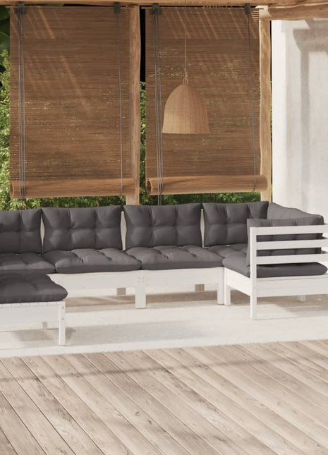 6-delige Loungeset met kussens grenenhout wit