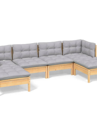6-delige Loungeset met grijze kussens grenenhout