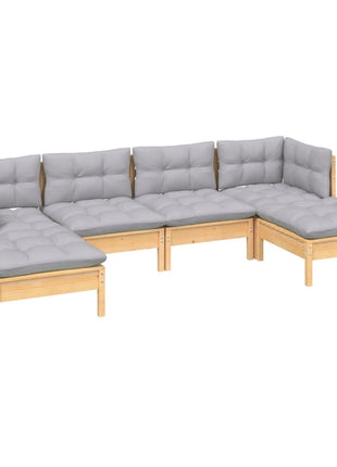 6-delige Loungeset met grijze kussens grenenhout