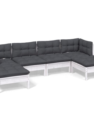 6-delige Loungeset met kussens grenenhout wit