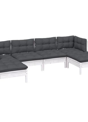6-delige Loungeset met kussens grenenhout wit