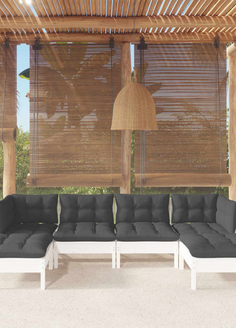 6-delige Loungeset met kussens grenenhout wit