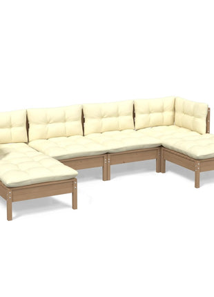 6-delige Loungeset met kussens grenenhout honingbruin