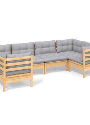6-delige Loungeset met grijze kussens grenenhout