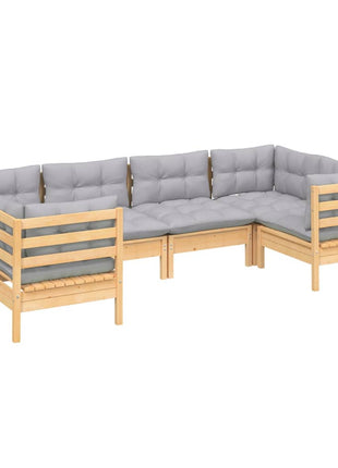 6-delige Loungeset met grijze kussens grenenhout