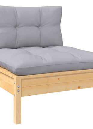 6-delige Loungeset met grijze kussens grenenhout