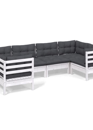 6-delige Loungeset met kussens grenenhout wit